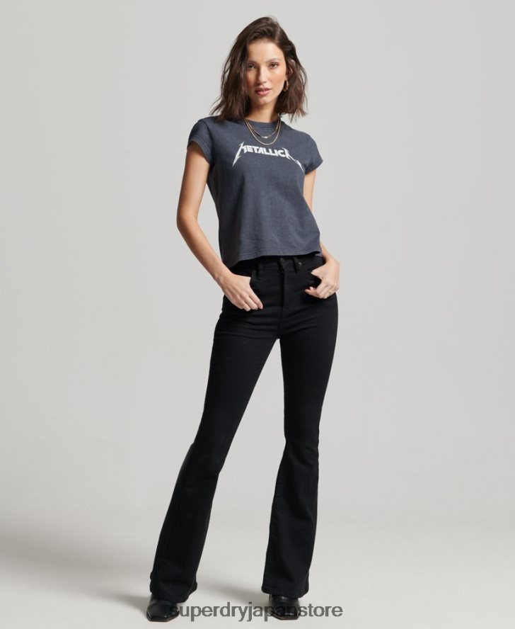 メタリカ キャップ スリーブ バンド Tシャツ 女性 Superdry 衣類 黒 2J62PZ2613