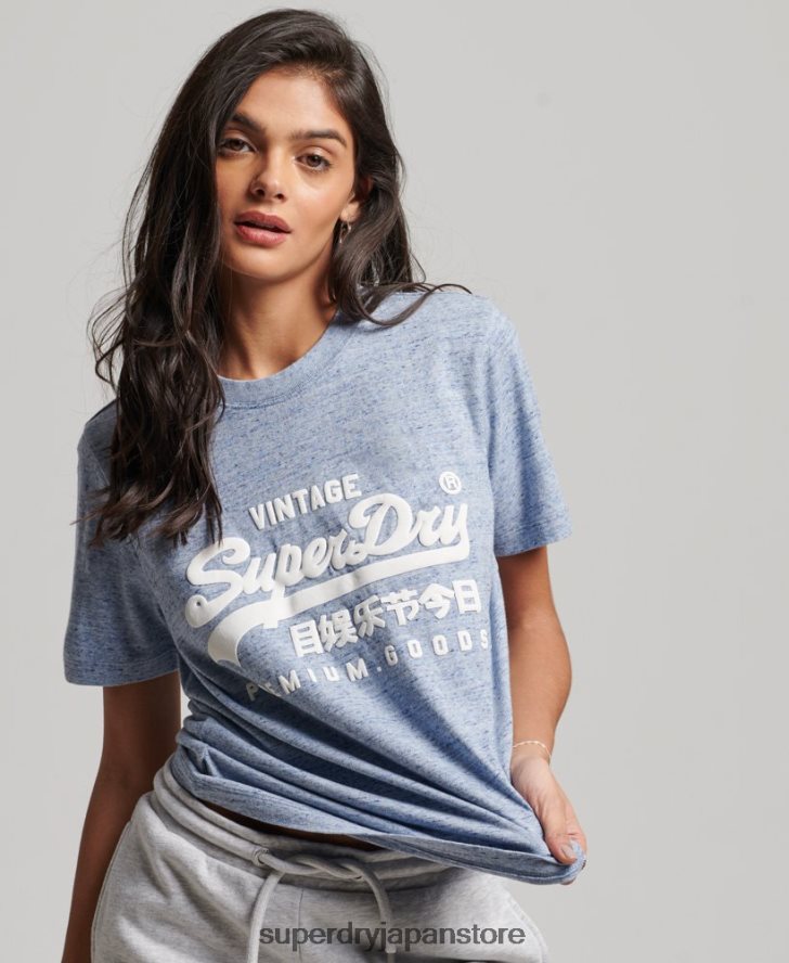 オーガニックコットン ヴィンテージロゴ スクリプトコル Tシャツ 女性 Superdry 衣類 青 2J62PZ2619