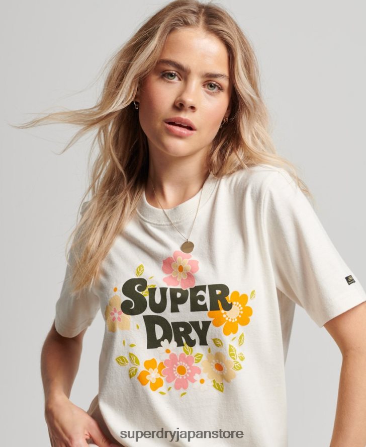 ヴィンテージフローラルスクリプトTシャツ 女性 Superdry 衣類 白 2J62PZ2621