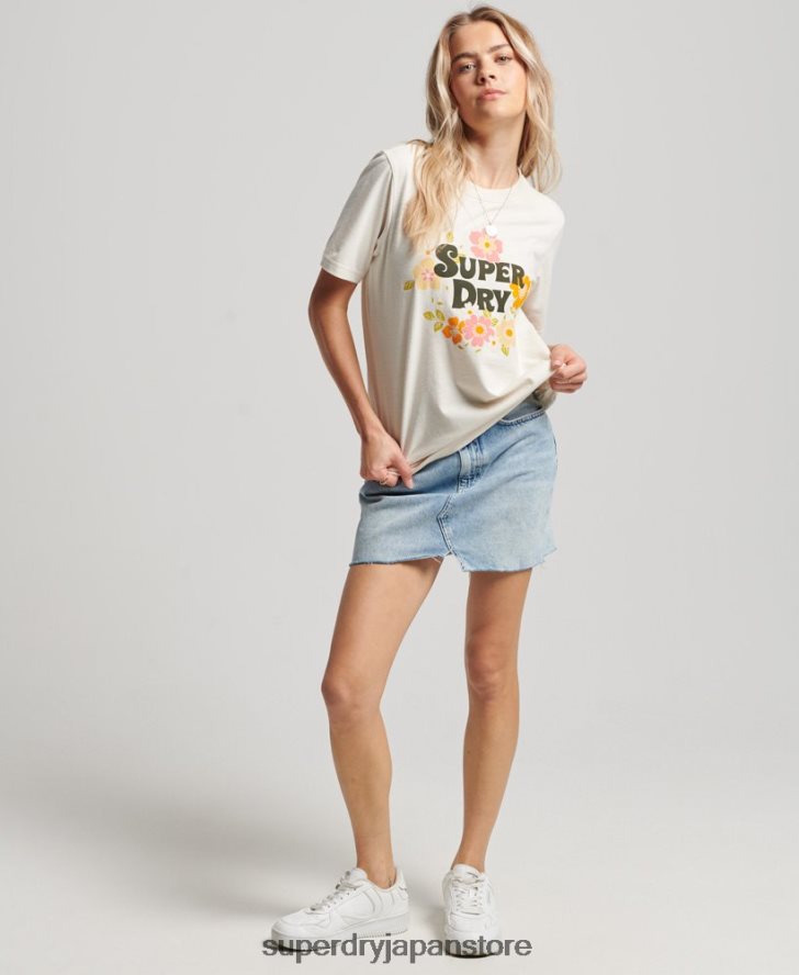 ヴィンテージフローラルスクリプトTシャツ 女性 Superdry 衣類 白 2J62PZ2621