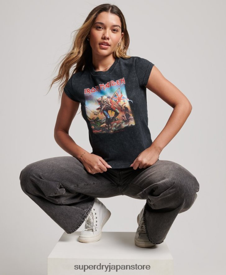 アイアン・メイデン キャップ スリーブ バンド Tシャツ 女性 Superdry 衣類 黒 2J62PZ2628