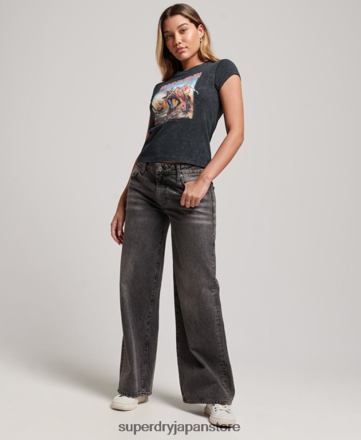 アイアン・メイデン キャップ スリーブ バンド Tシャツ 女性 Superdry 衣類 黒 2J62PZ2628