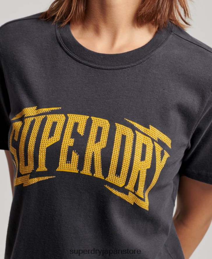 ヴィンテージ装飾Tシャツ 女性 Superdry 衣類 濃い灰色 2J62PZ2630