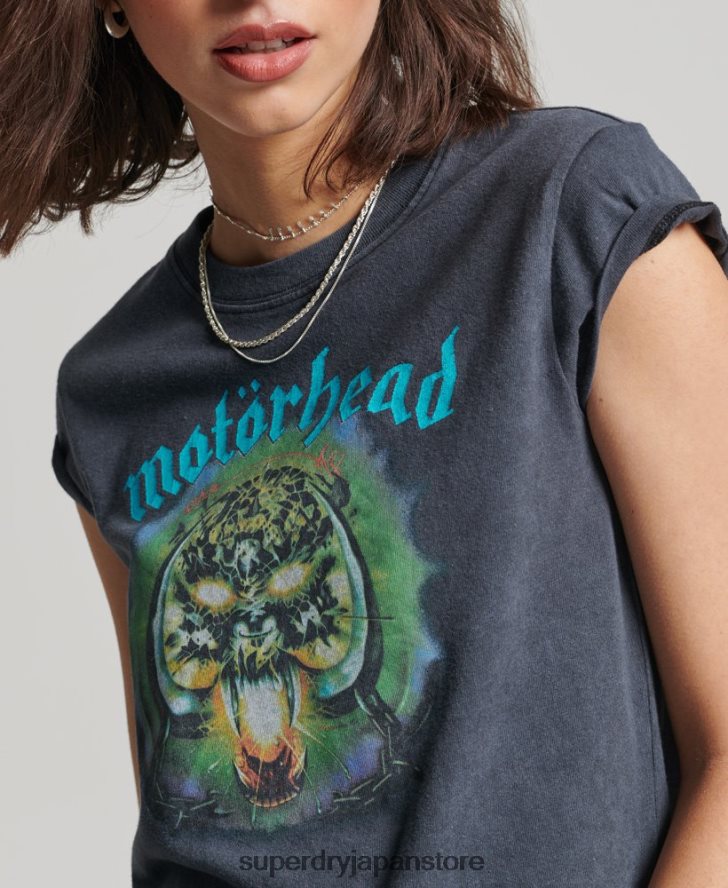 モーターヘッド キャップ スリーブ バンド Tシャツ 女性 Superdry 衣類 黒 2J62PZ2642
