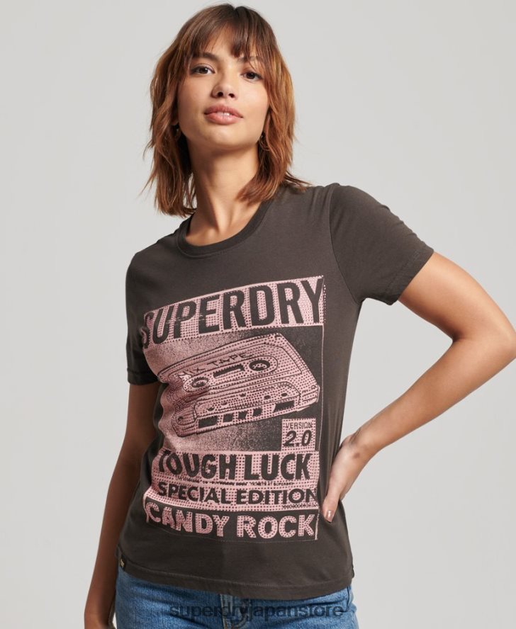 ローファイ ポスター T シャツ 女性 Superdry 衣類 濃い灰色 2J62PZ2658
