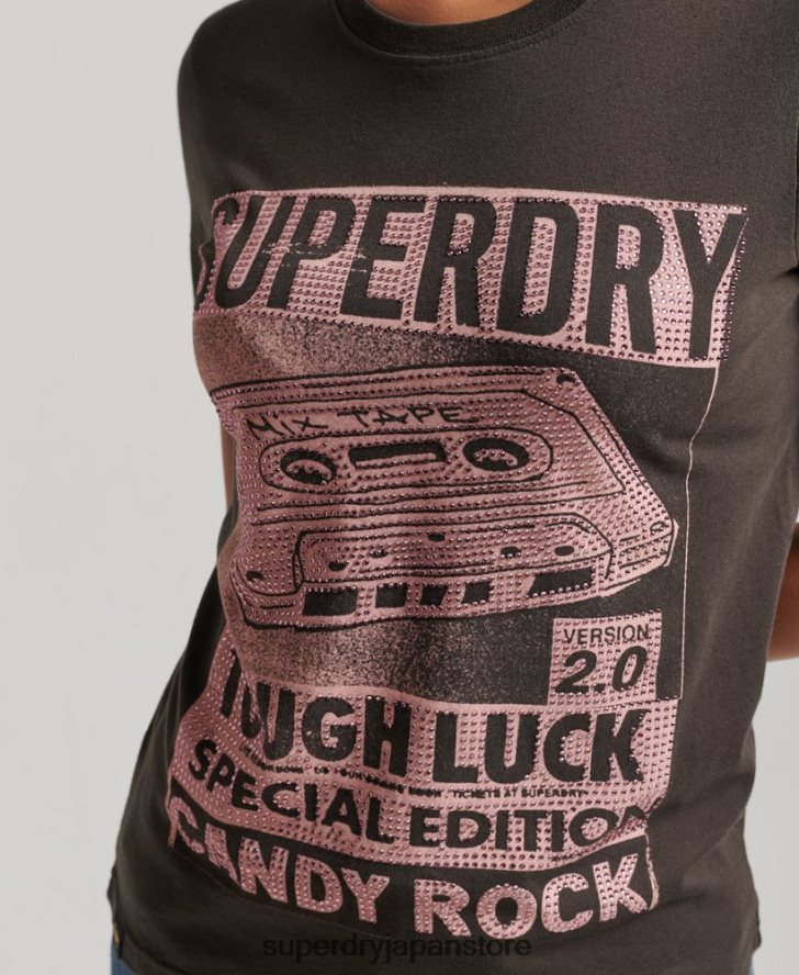 ローファイ ポスター T シャツ 女性 Superdry 衣類 濃い灰色 2J62PZ2658