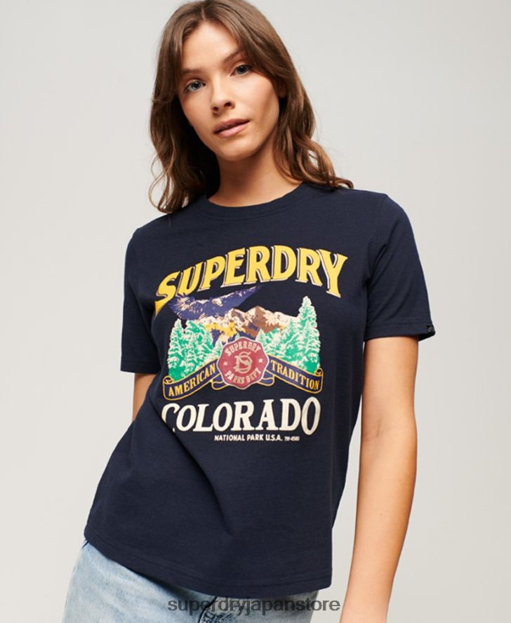 旅行お土産グラフィックTシャツ 女性 Superdry 衣類 海軍 2J62PZ2659