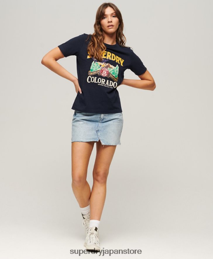 旅行お土産グラフィックTシャツ 女性 Superdry 衣類 海軍 2J62PZ2659