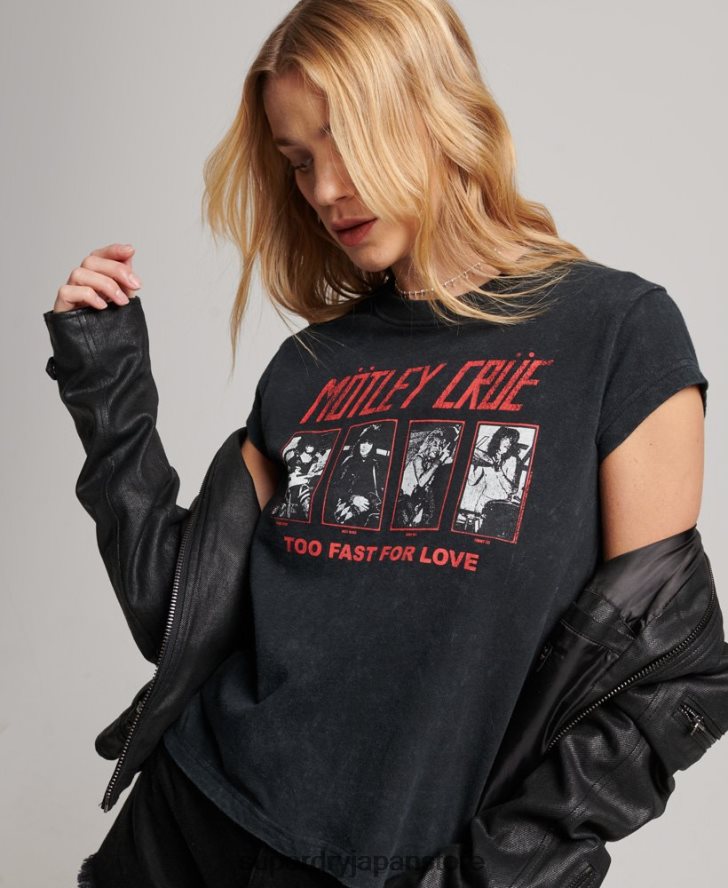 モトリークルー キャップスリーブ Tシャツ 女性 Superdry 衣類 黒 2J62PZ2661