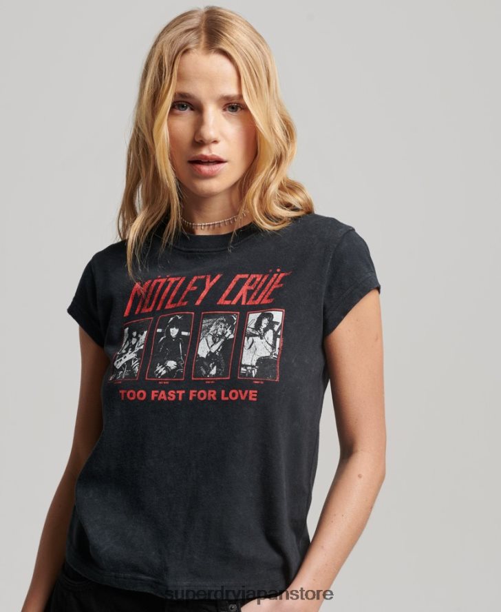 モトリークルー キャップスリーブ Tシャツ 女性 Superdry 衣類 黒 2J62PZ2661