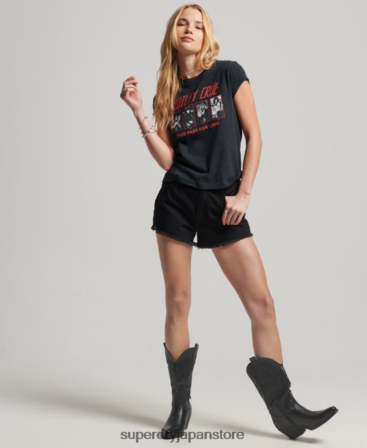 モトリークルー キャップスリーブ Tシャツ 女性 Superdry 衣類 黒 2J62PZ2661