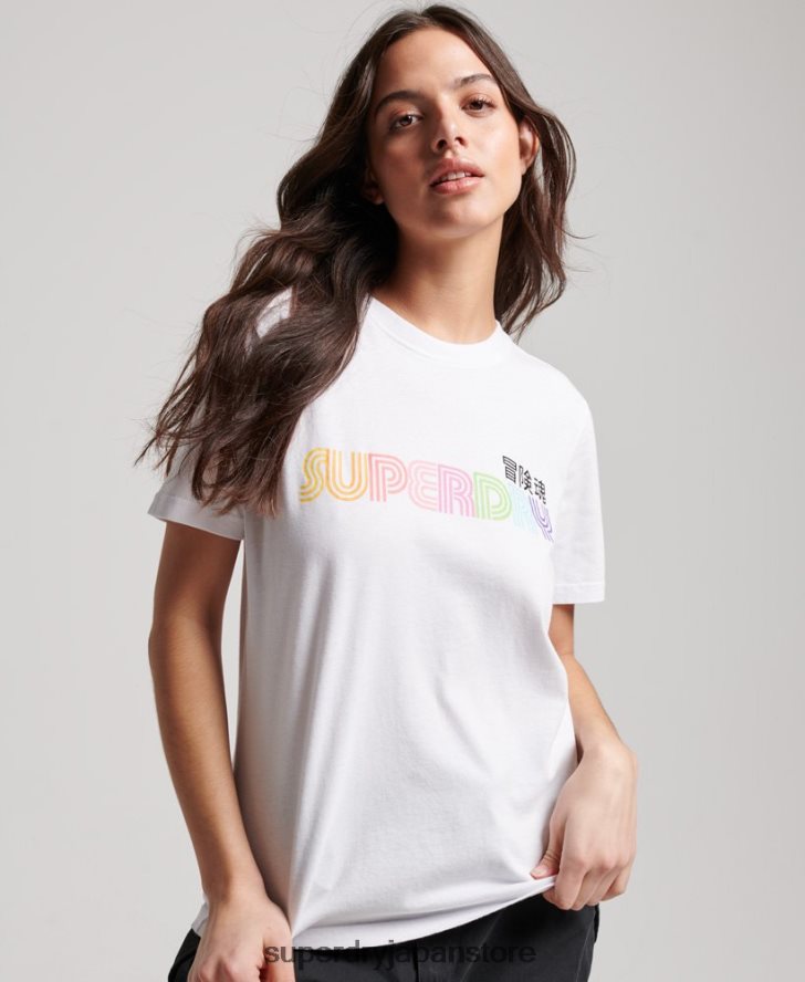 ヴィンテージレトロレインボーTシャツ 女性 Superdry 衣類 白 2J62PZ2662