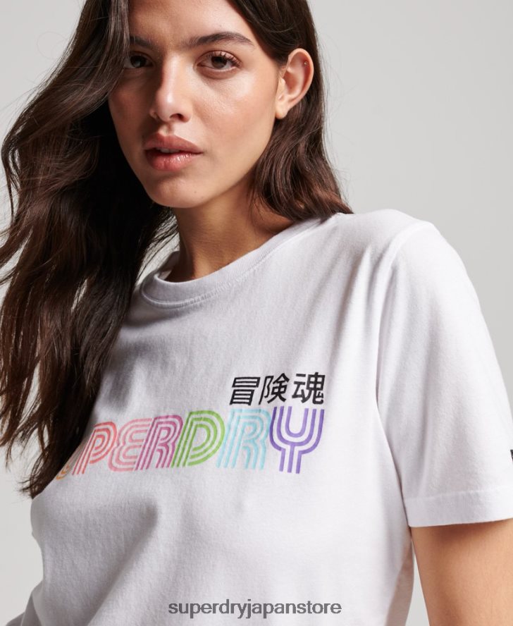 ヴィンテージレトロレインボーTシャツ 女性 Superdry 衣類 白 2J62PZ2662