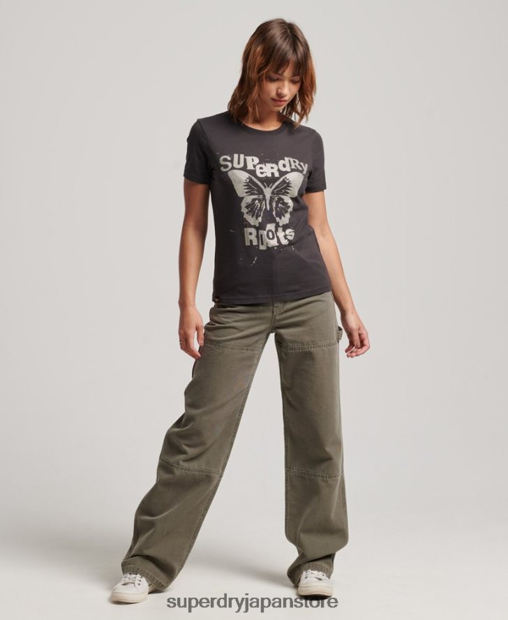 ローファイ ポスター T シャツ 女性 Superdry 衣類 濃い灰色 2J62PZ2665