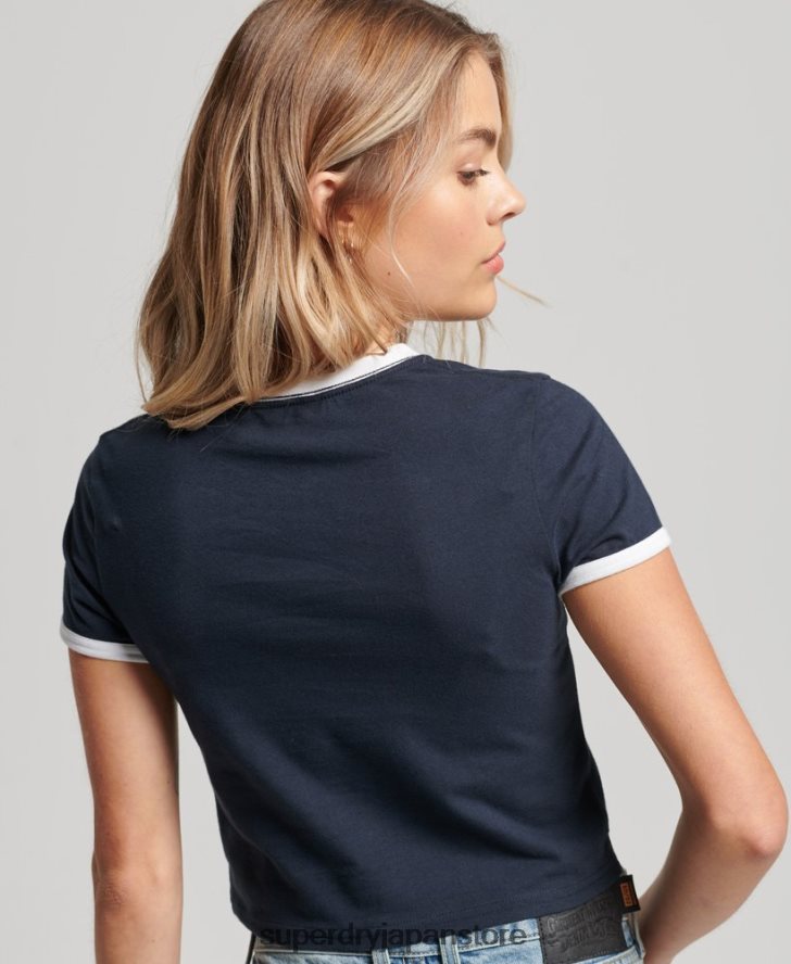 オーガニックコットン リンガークロップTシャツ 女性 Superdry 衣類 海軍 2J62PZ2675