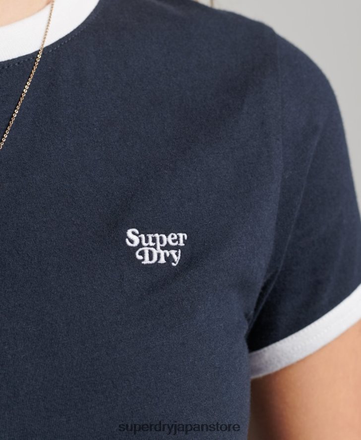 オーガニックコットン リンガークロップTシャツ 女性 Superdry 衣類 海軍 2J62PZ2675