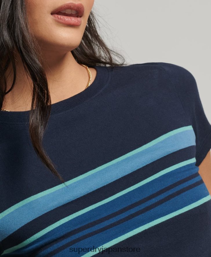 ヴィンテージストライプクロップTシャツ 女性 Superdry 衣類 海軍 2J62PZ2677