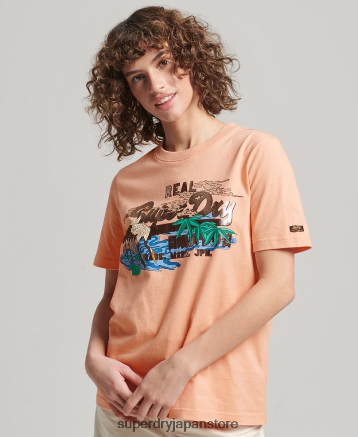 日本のヴィンテージロゴグラフィックTシャツ 女性 Superdry 衣類 オレンジ 2J62PZ2679