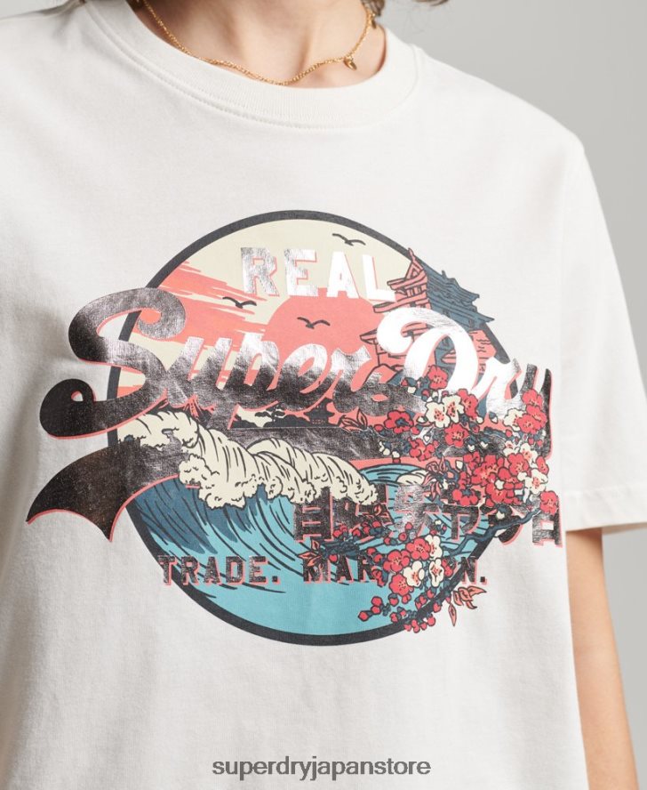 日本のヴィンテージロゴグラフィックTシャツ 女性 Superdry 衣類 白 2J62PZ2680