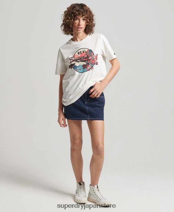 日本のヴィンテージロゴグラフィックTシャツ 女性 Superdry 衣類 白 2J62PZ2680