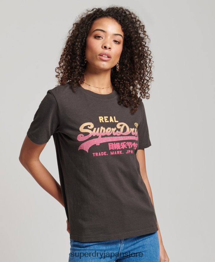 ヴィンテージロゴ装飾 Tシャツ 女性 Superdry 衣類 濃い灰色 2J62PZ2682