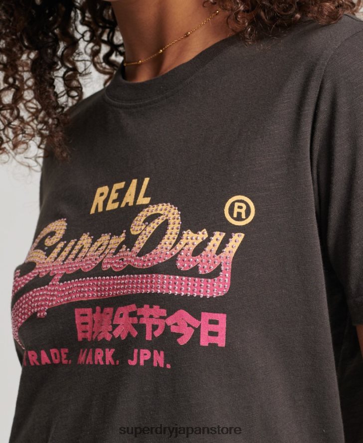 ヴィンテージロゴ装飾 Tシャツ 女性 Superdry 衣類 濃い灰色 2J62PZ2682