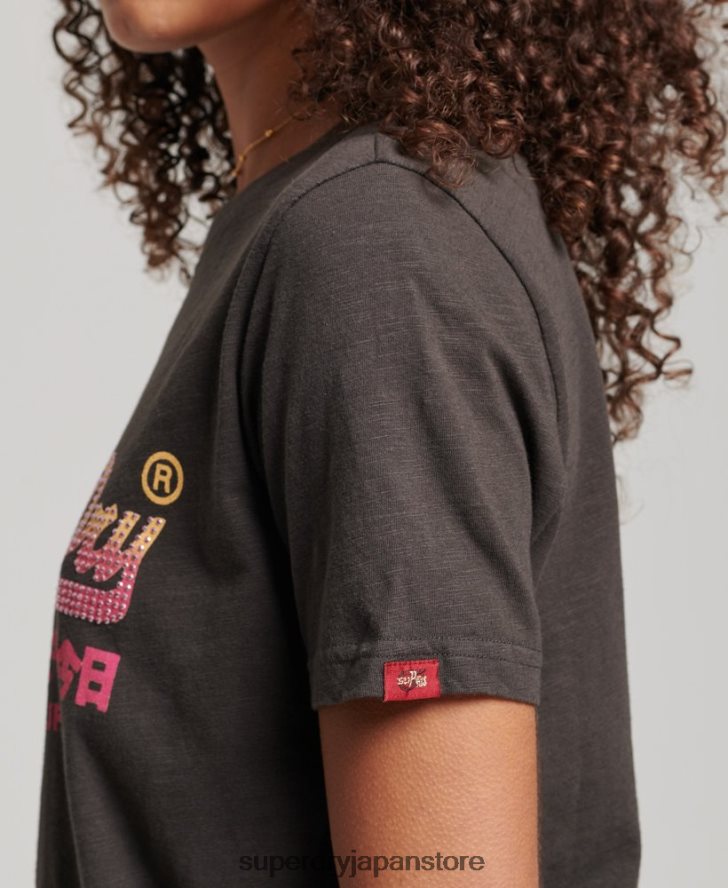 ヴィンテージロゴ装飾 Tシャツ 女性 Superdry 衣類 濃い灰色 2J62PZ2682