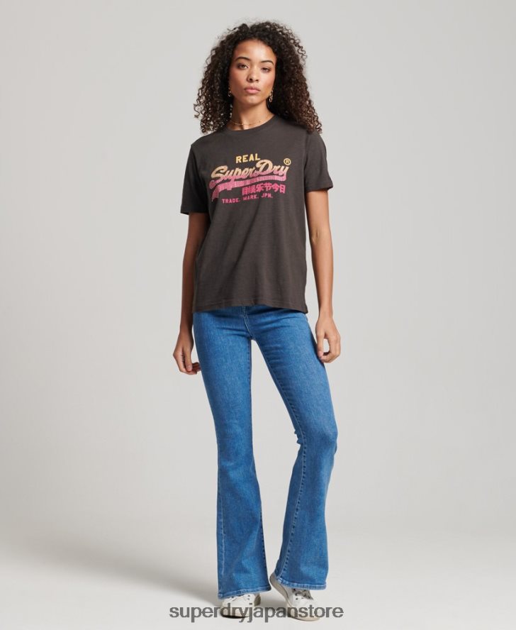 ヴィンテージロゴ装飾 Tシャツ 女性 Superdry 衣類 濃い灰色 2J62PZ2682