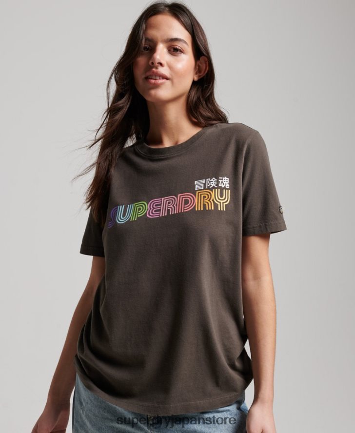 ヴィンテージレトロレインボーTシャツ 女性 Superdry 衣類 濃い灰色 2J62PZ2683