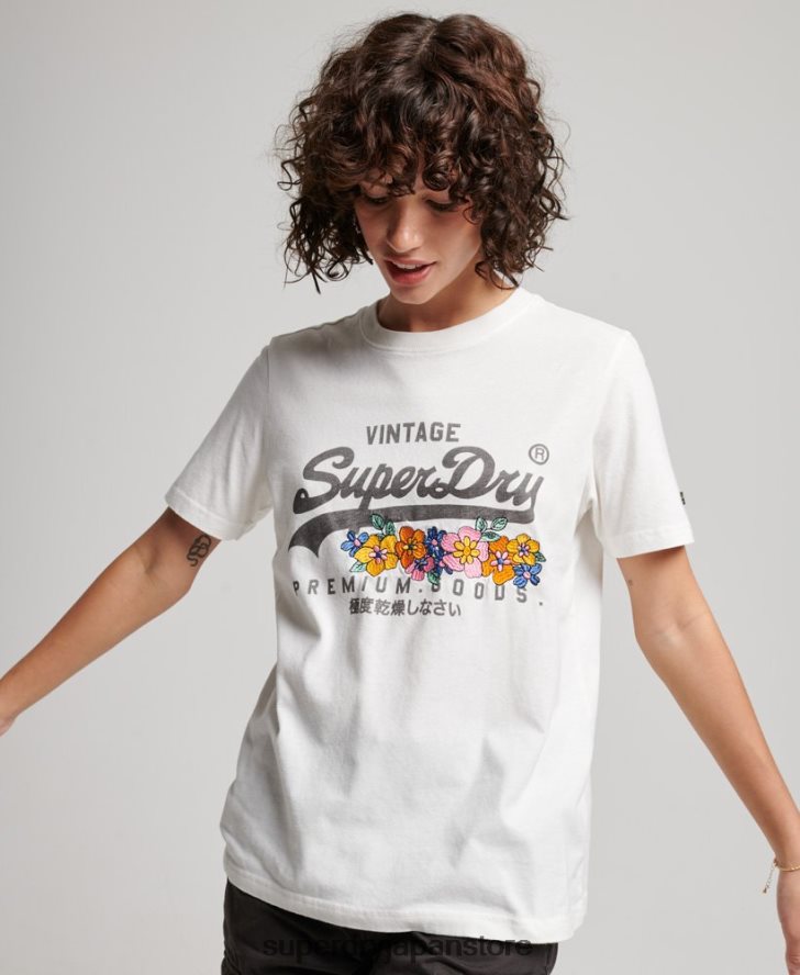 ヴィンテージロゴ プレミアムフローラル Tシャツ 女性 Superdry 衣類 クリーム 2J62PZ2684