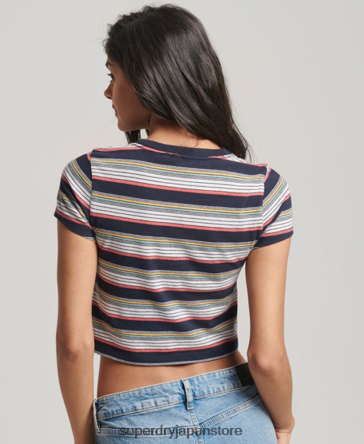 ヴィンテージストライプクロップTシャツ 女性 Superdry 衣類 海軍 2J62PZ2686
