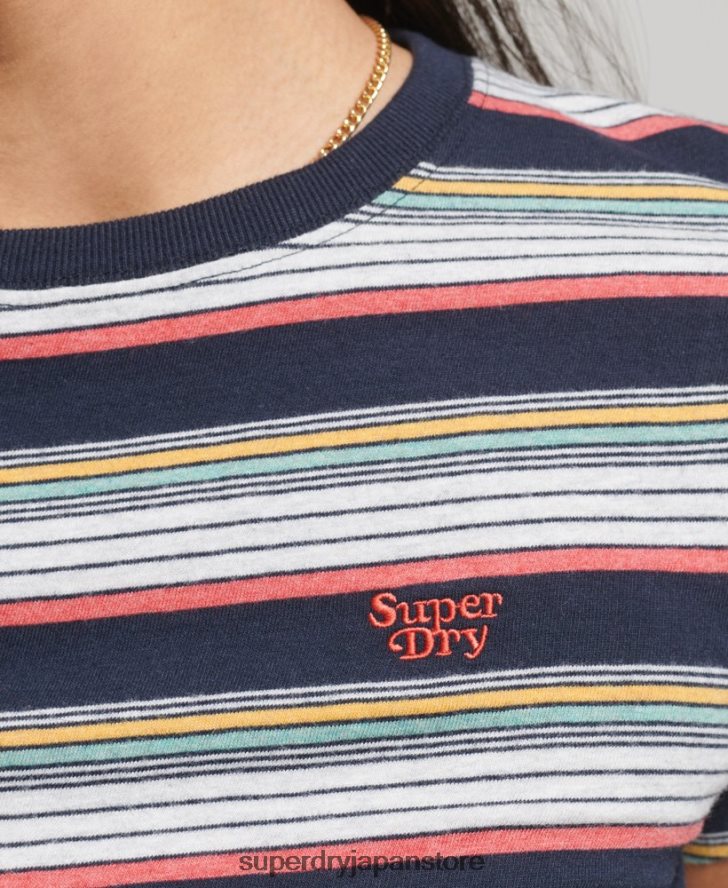 ヴィンテージストライプクロップTシャツ 女性 Superdry 衣類 海軍 2J62PZ2686
