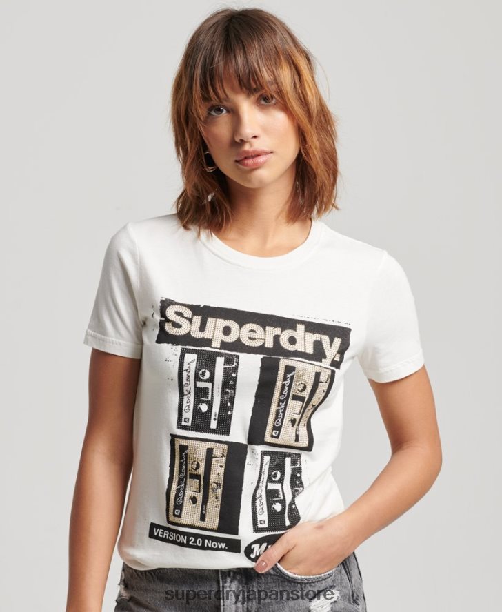 ローファイ ポスター T シャツ 女性 Superdry 衣類 クリーム 2J62PZ2688