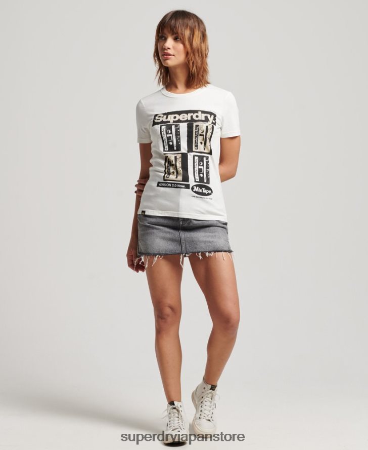 ローファイ ポスター T シャツ 女性 Superdry 衣類 クリーム 2J62PZ2688