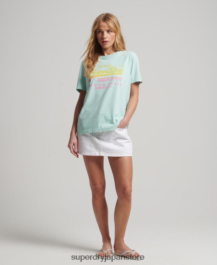 ヴィンテージロゴ プレミアム フェード T シャツ 女性 Superdry 衣類 青 2J62PZ2689