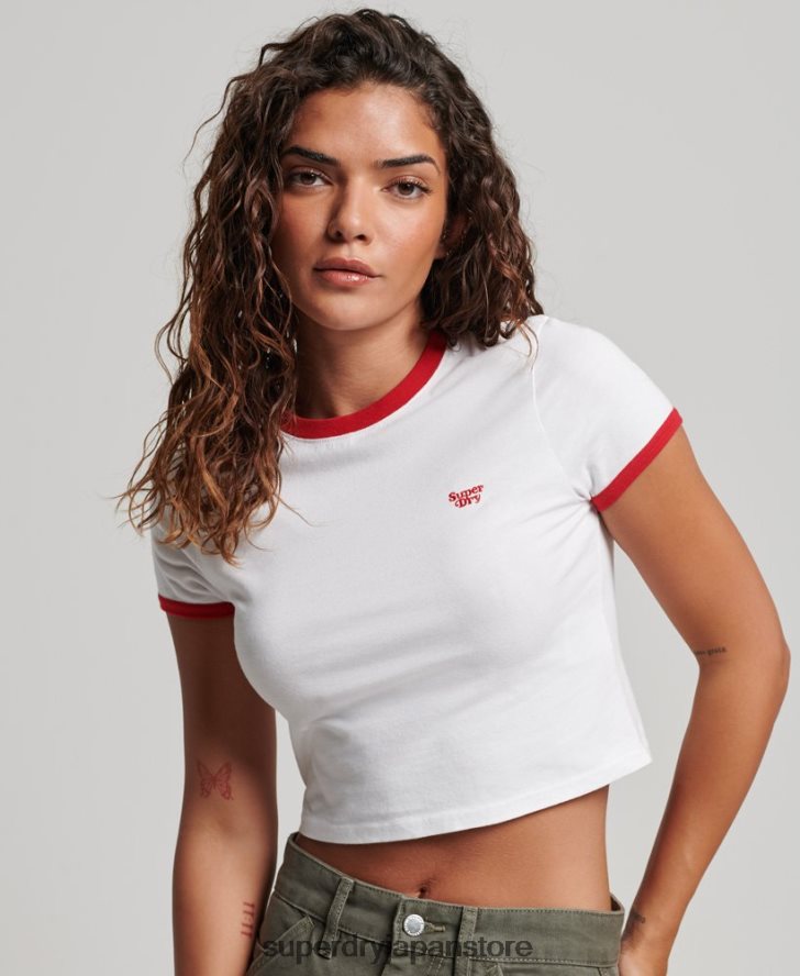 オーガニックコットン リンガークロップTシャツ 女性 Superdry 衣類 白 2J62PZ2691