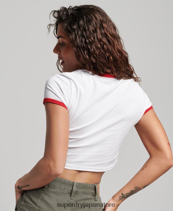 オーガニックコットン リンガークロップTシャツ 女性 Superdry 衣類 白 2J62PZ2691