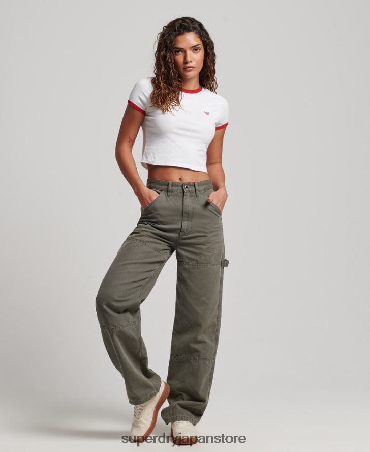 オーガニックコットン リンガークロップTシャツ 女性 Superdry 衣類 白 2J62PZ2691