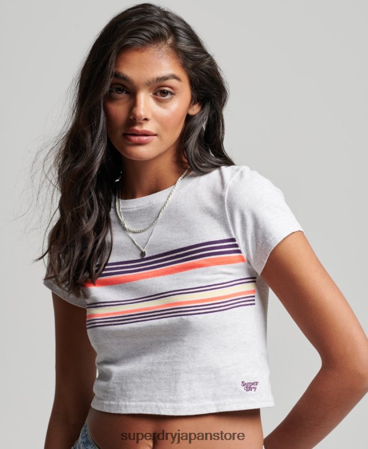 ヴィンテージストライプクロップTシャツ 女性 Superdry 衣類 グレー 2J62PZ2692