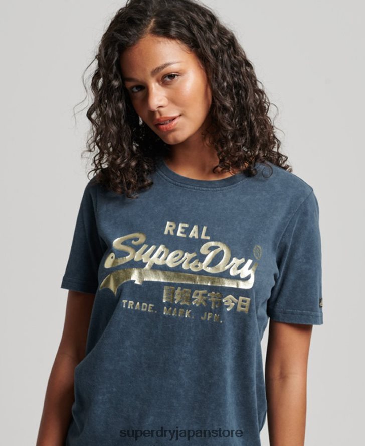 ヴィンテージロゴ装飾 Tシャツ 女性 Superdry 衣類 海軍 2J62PZ2695