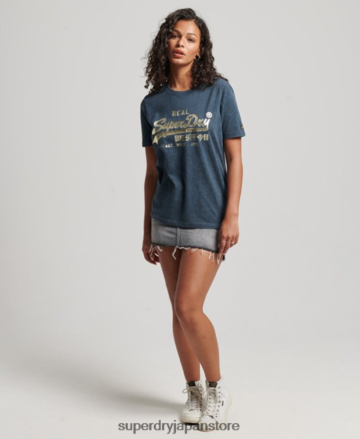 ヴィンテージロゴ装飾 Tシャツ 女性 Superdry 衣類 海軍 2J62PZ2695
