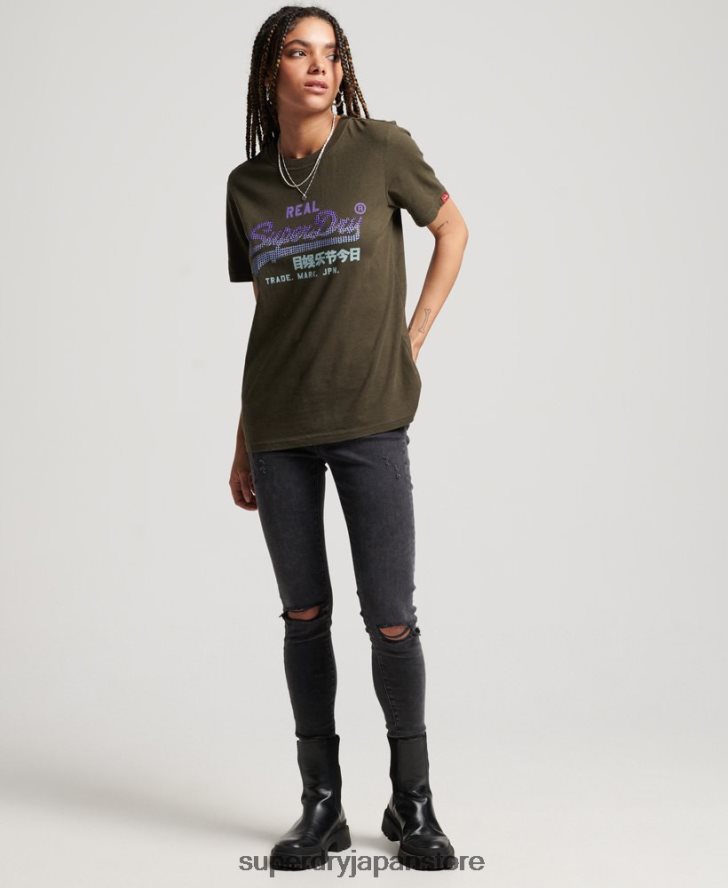 ヴィンテージロゴ装飾 Tシャツ 女性 Superdry 衣類 カーキ 2J62PZ2696