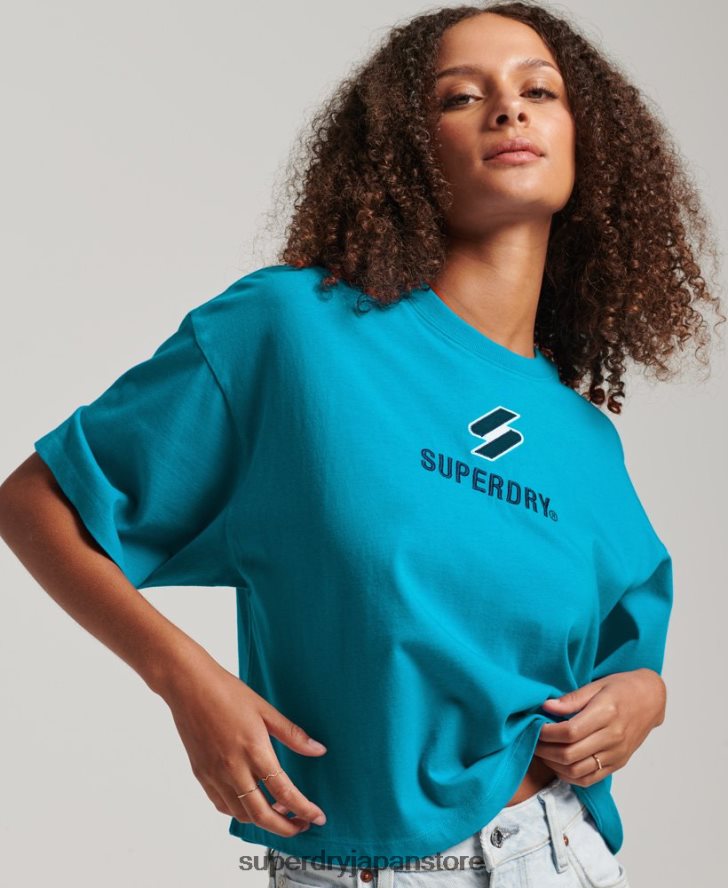 コードスタックボクシーTシャツ 女性 Superdry 衣類 青 2J62PZ2702