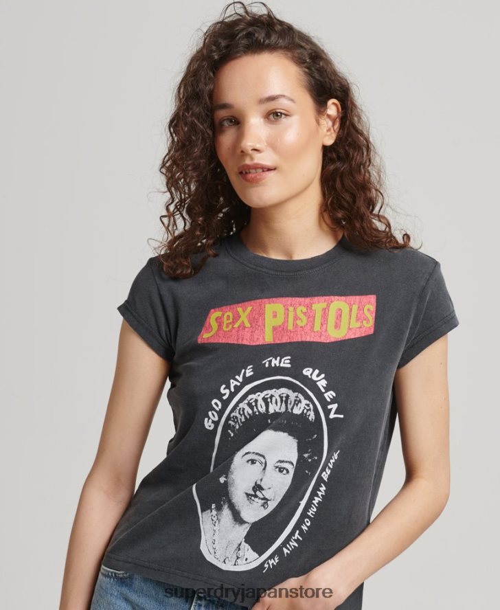 セックス ピストルズ 限定版 キャップ スリーブ T シャツ 女性 Superdry 衣類 黒 2J62PZ2703