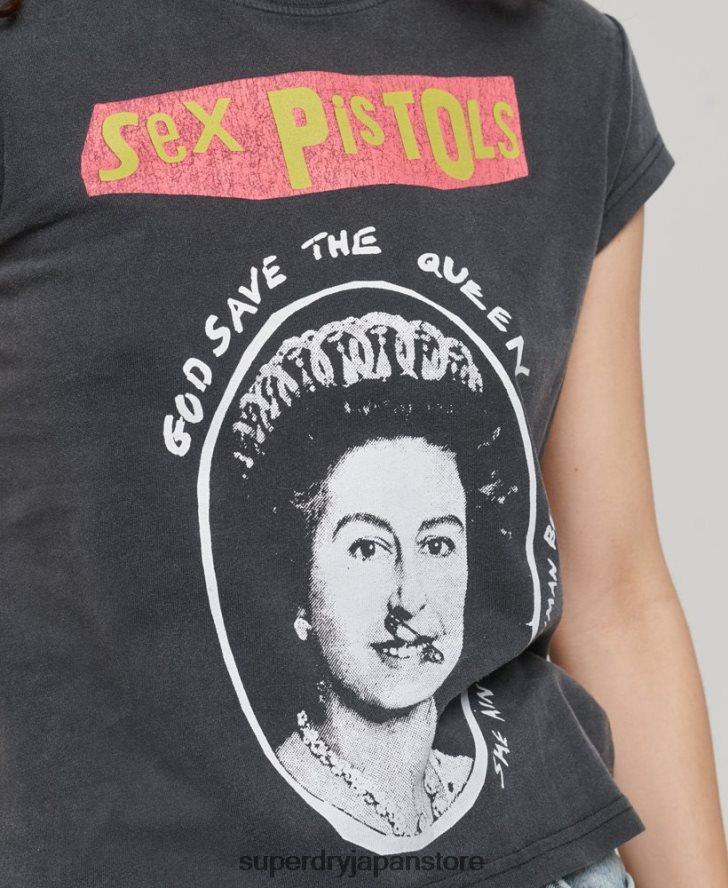 セックス ピストルズ 限定版 キャップ スリーブ T シャツ 女性 Superdry 衣類 黒 2J62PZ2703