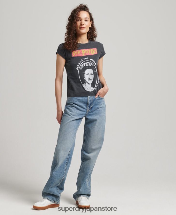 セックス ピストルズ 限定版 キャップ スリーブ T シャツ 女性 Superdry 衣類 黒 2J62PZ2703