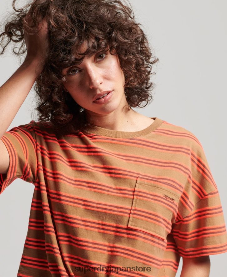 オーガニックコットン ヴィンテージ ボクシータイ フロント Tシャツ 女性 Superdry 衣類 茶色 2J62PZ2707