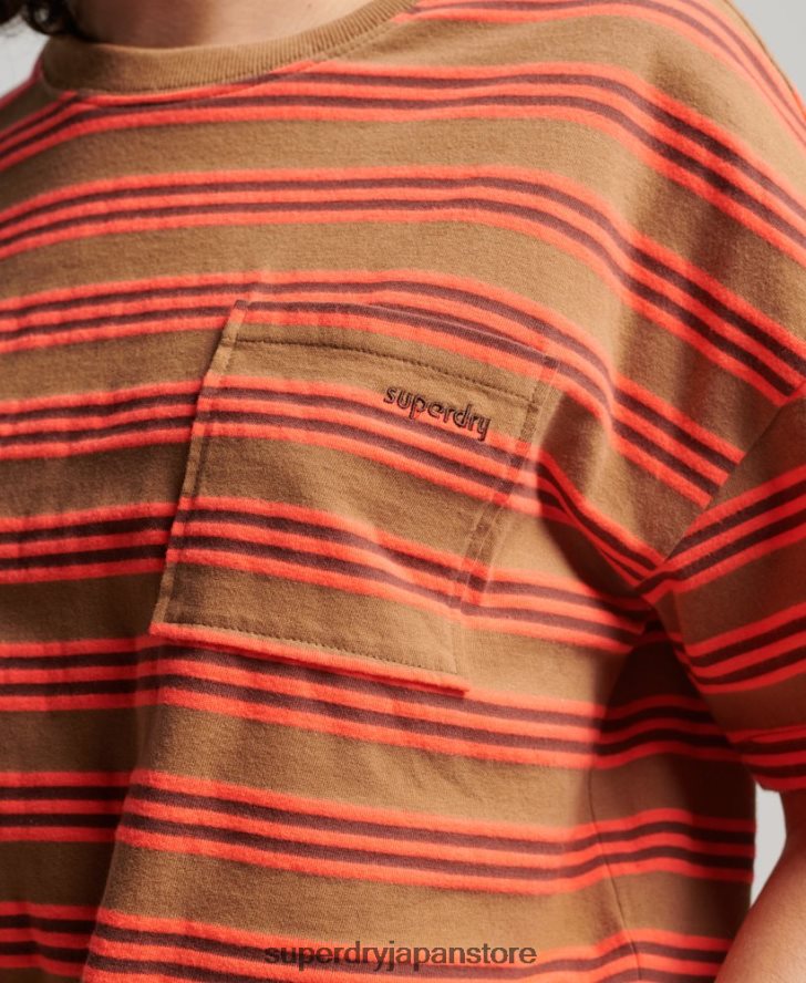 オーガニックコットン ヴィンテージ ボクシータイ フロント Tシャツ 女性 Superdry 衣類 茶色 2J62PZ2707