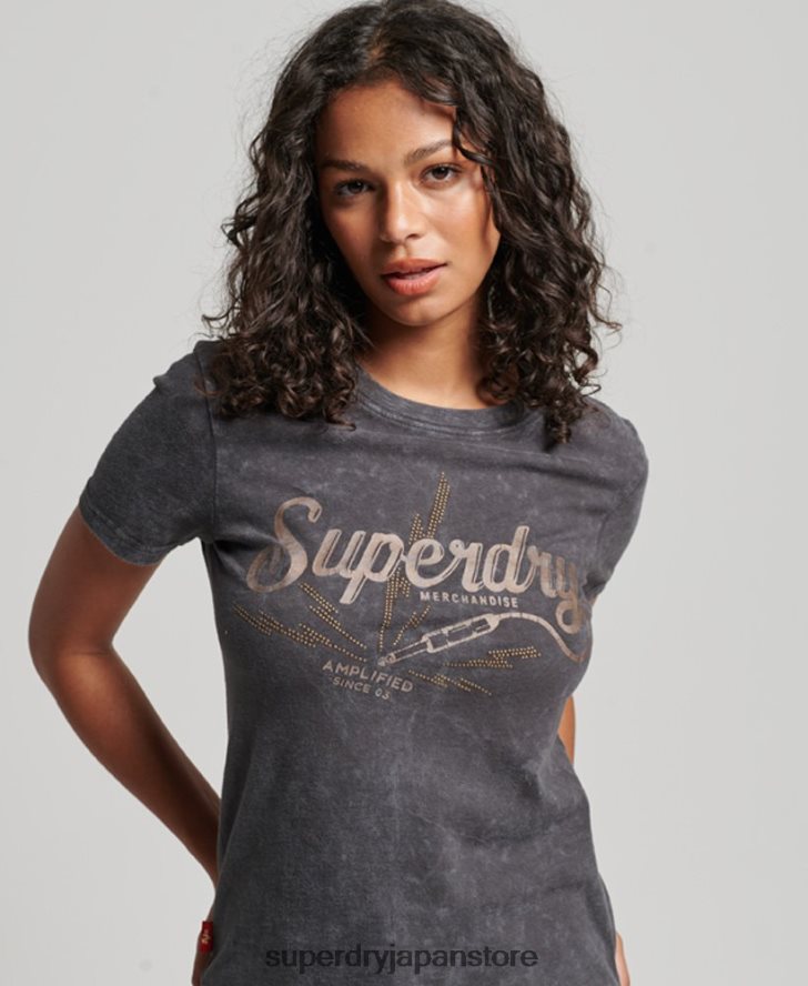 ヴィンテージマーチストアスキニーTシャツ 女性 Superdry 衣類 黒 2J62PZ2708