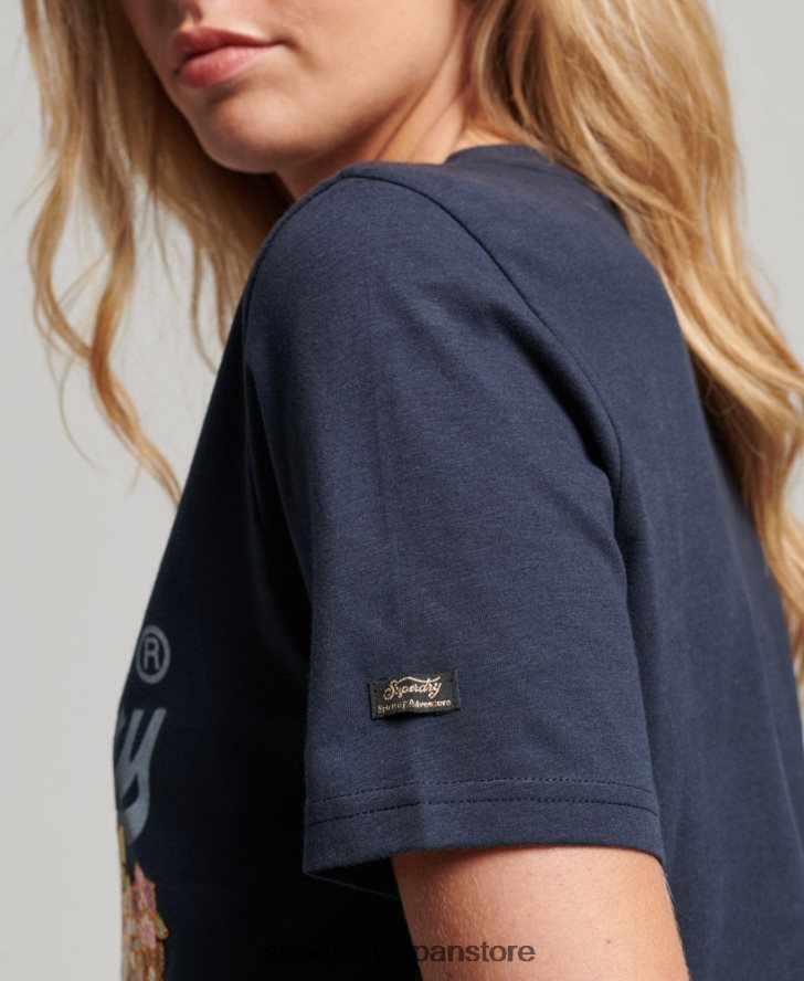 ヴィンテージロゴ プレミアムフローラル Tシャツ 女性 Superdry 衣類 海軍 2J62PZ2714